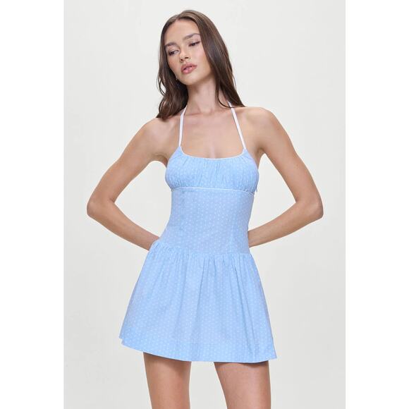 Frankie's Bikinis Dresses & Skirts - NWT Frankies Bikinis Robin Polka Dot Mini Dress in Raindrop Size Medium